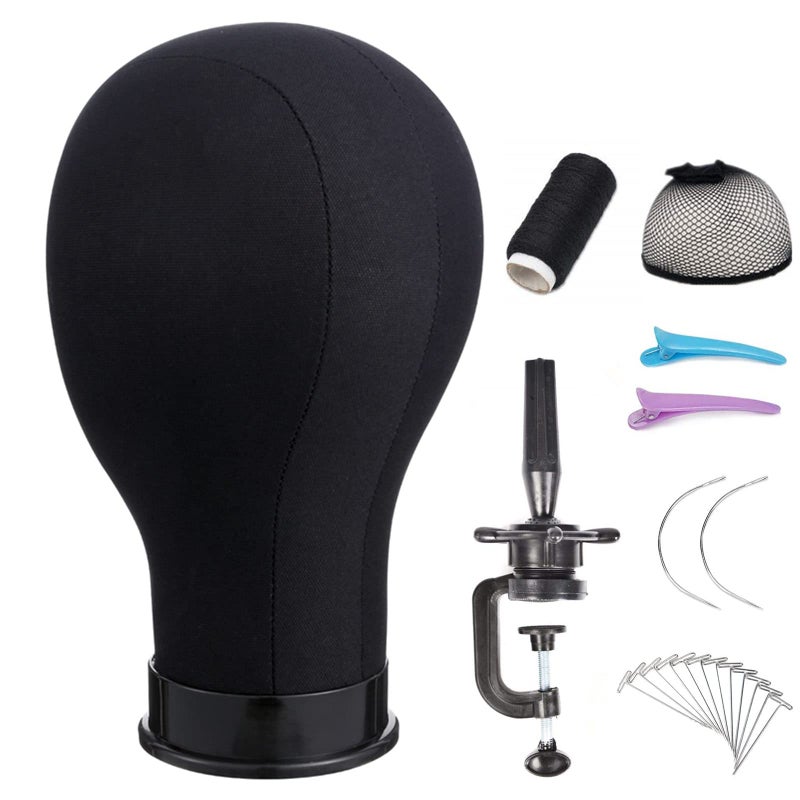 lucicass lucicass Wig Head 22Inch Canvas Block Head Wig Stand with Mannequin Head for Making Wigs Display Styling 