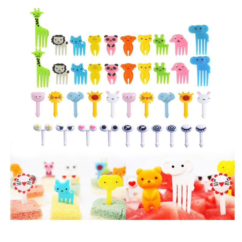 Geettcaifu 40PCS Animal Fruit Food Picks, Bento Box Picks, Mini Cartoon Animal Food Toothpicks, Reusable Lunch Bento Forks Picks, Fun Cute Fruit Toothpicks - Image 1