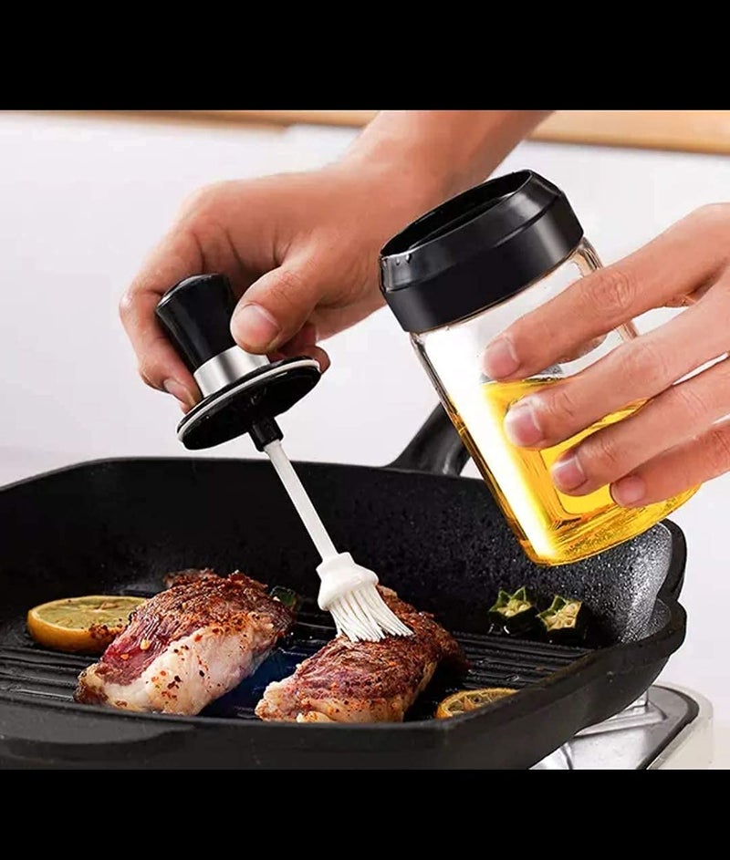 FAGVA Borosilicate Glass and Stainless Steel Seasoning Oilhoney Dispenser Bottle for Kitchen with Oil Brush Transparent Oil Dispenser with Brush for Ghee Butter Oil Stoppers 250 Ml 1 Pcs - Image 3