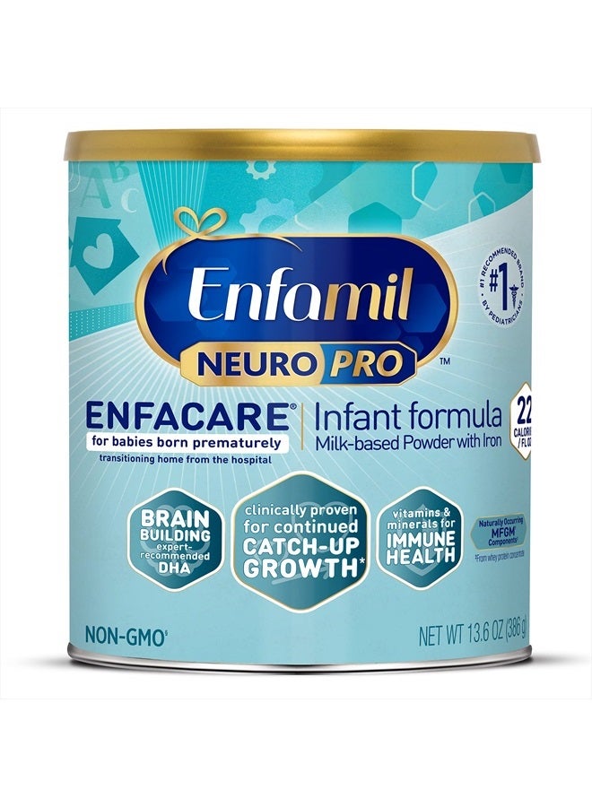 Enfamil NeuroPro EnfaCare High Cal Premature Baby Formula Milk-Based with Iron, Brain-Building DHA, Vitamins & Minerals for Immune Health, Powder Can, 13.6 Oz (Package May Vary) - Image 1