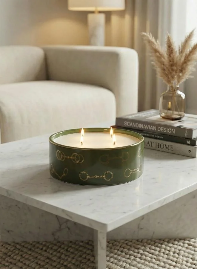 صلصال Fares Oud Wood Candle Olive Green - 1000g