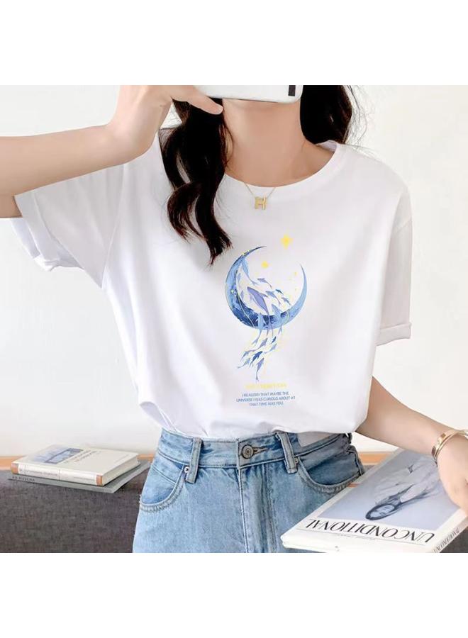 Song Feng Ya Loose Cotton Short-sleeved T-shirt Women's Summer New Style Beautiful Top Design Sense Printed Sweatshirt Women's Round Neck Spring And Autumn 