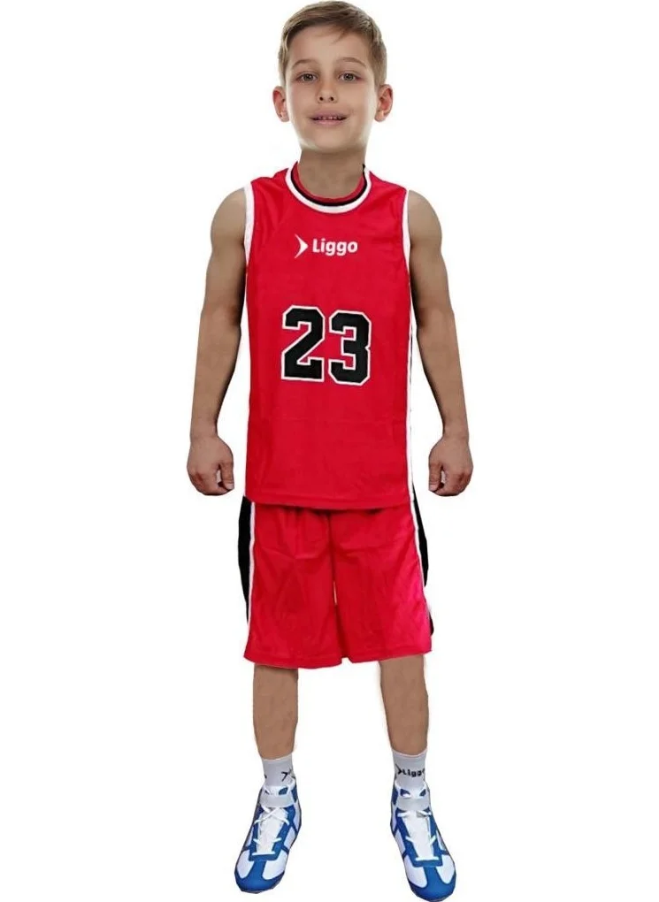 Liggo Red Kids Basketball Jersey Shorts Set