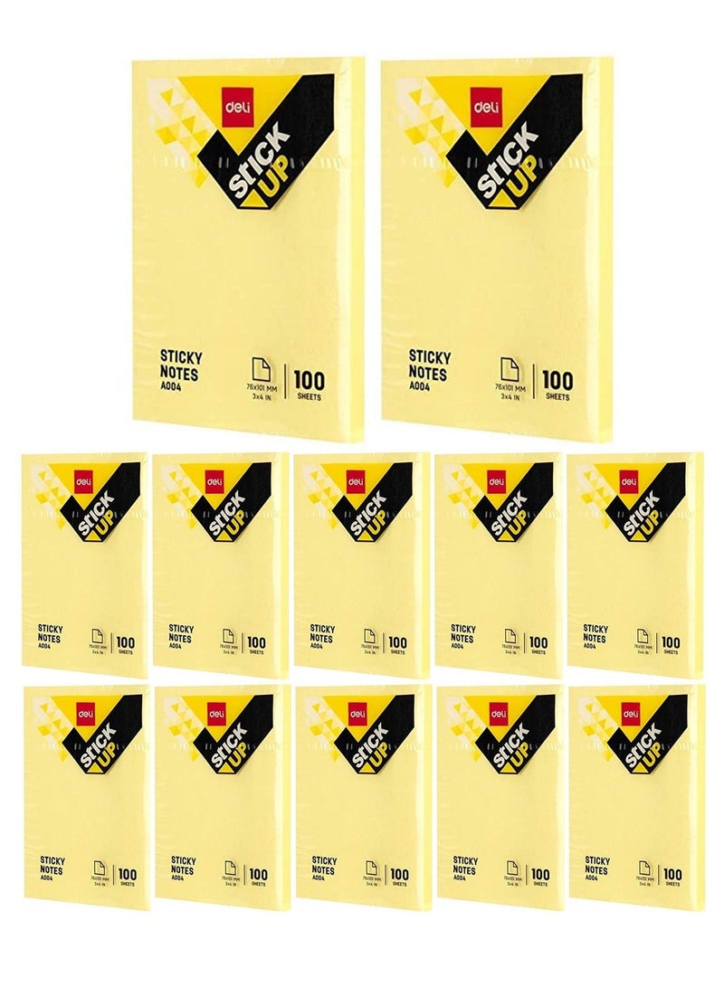 Deli 12-Pad Sticky Notes 3x4 Inch Size Yellow Colour - Image 1
