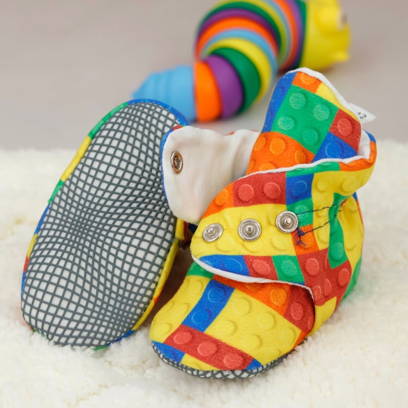 Ella Bonna Organic Cotton Baby Slippers, Non-Slip Sole, Newborn Booties, Home Nursery Shoes, Lego  - Image 3