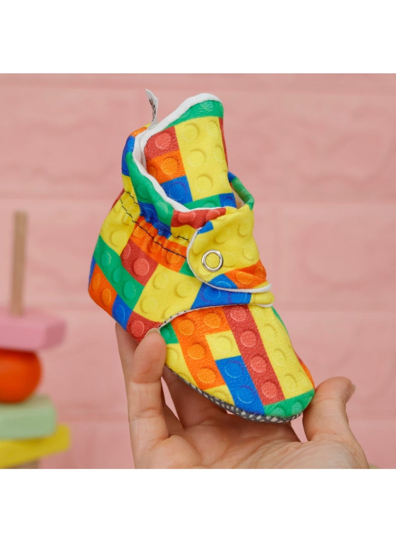 Ella Bonna Organic Cotton Baby Slippers, Non-Slip Sole, Newborn Booties, Home Nursery Shoes, Lego  - Image 1