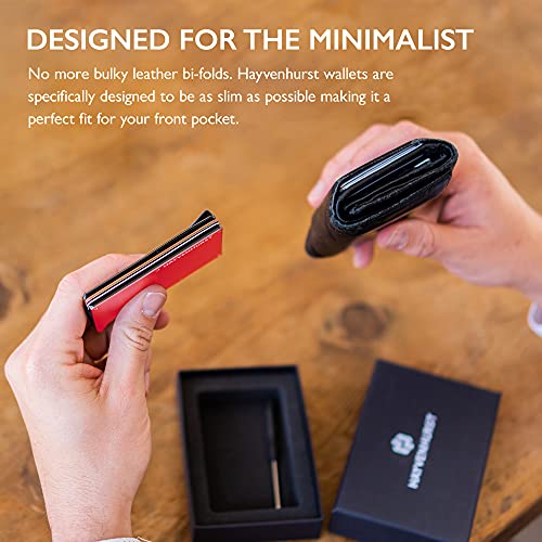 Hayvenhurst Wallet For Men - Reinvented Design Men's Wallet - Slim, Minimalistic & Seamless Card Case, Blocks RFID Scanners, Holds 12 Cards (Crimson) - Image 3