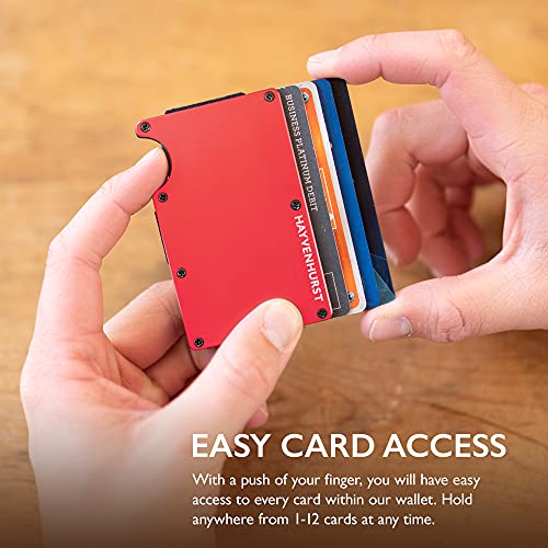 Hayvenhurst Wallet For Men - Reinvented Design Men's Wallet - Slim, Minimalistic & Seamless Card Case, Blocks RFID Scanners, Holds 12 Cards (Crimson) - Image 2