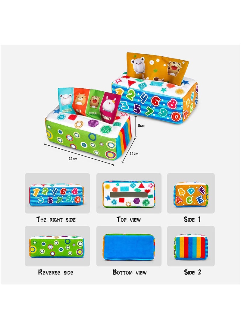 Baby Tissue Box Toy, Baby Montessori Soft Box Toy Set, Soft Newborn Sensory Toy, Suitable For 6-12 Months Old Children Magic Tissue Box Baby Toy or Kids Educational Preschool Learning