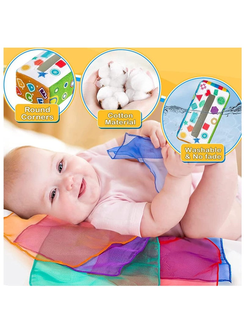 Baby Tissue Box Toy, Baby Montessori Soft Box Toy Set, Soft Newborn Sensory Toy, Suitable For 6-12 Months Old Children Magic Tissue Box Baby Toy or Kids Educational Preschool Learning
