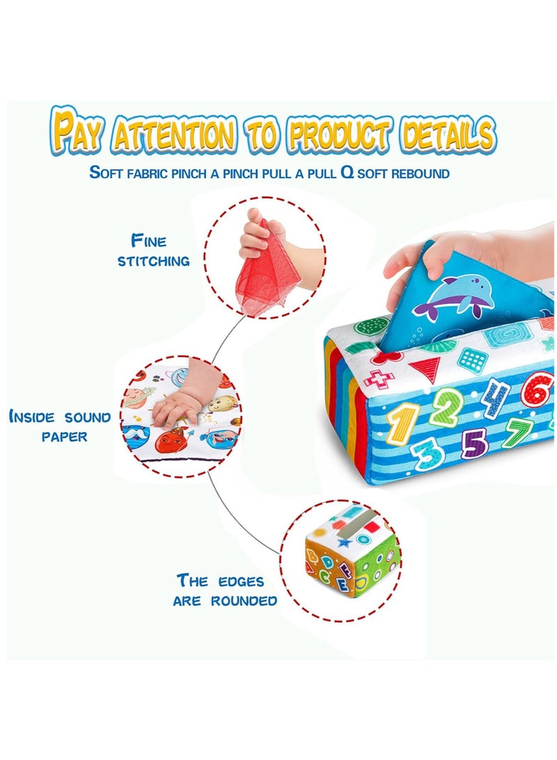Baby Tissue Box Toy, Baby Montessori Soft Box Toy Set, Soft Newborn Sensory Toy, Suitable For 6-12 Months Old Children Magic Tissue Box Baby Toy or Kids Educational Preschool Learning