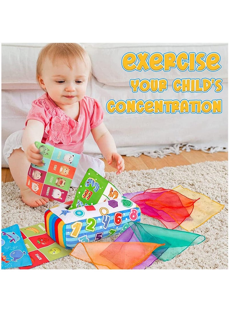 Baby Tissue Box Toy, Baby Montessori Soft Box Toy Set, Soft Newborn Sensory Toy, Suitable For 6-12 Months Old Children Magic Tissue Box Baby Toy or Kids Educational Preschool Learning