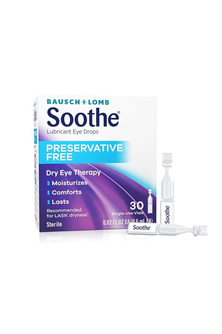 Bausch + Lomb Soothe Eye Drops by Bausch & Lomb, Preservative-Free, Long-Lasting Dry Eye Relief, Hydrating and Comforting, Suitable for Sensitive Eyes, Single-Use Vials, 30 Count - Image 2