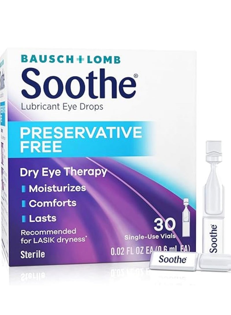 Bausch + Lomb Soothe Eye Drops by Bausch & Lomb, Preservative-Free, Long-Lasting Dry Eye Relief, Hydrating and Comforting, Suitable for Sensitive Eyes, Single-Use Vials, 30 Count - Image 1