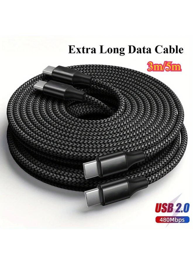 كابل USB من النوع C بطول 5 أمتار لشحن سريع ونقل بيانات باللون الأسود - Image 1