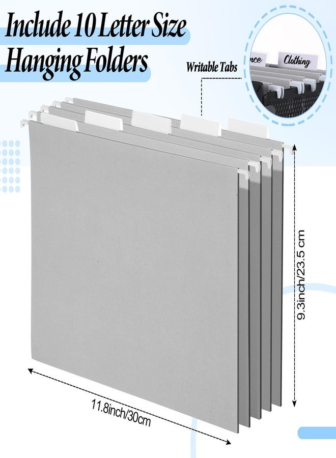 Otoolling 2 Pack Hanging File Holder, 10 Hanging Folders, Metal Mesh, Letter Size Folder Storage, Desktop Storage Cabinets, Office School Document(Gray,Small) - Image 3