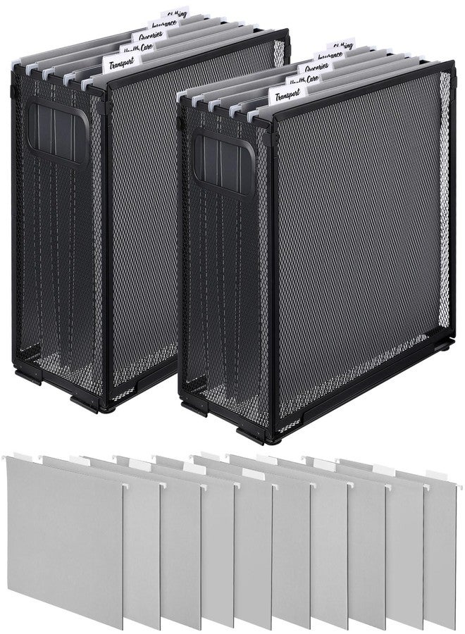 Otoolling 2 Pack Hanging File Holder, 10 Hanging Folders, Metal Mesh, Letter Size Folder Storage, Desktop Storage Cabinets, Office School Document(Gray,Small) - Image 1