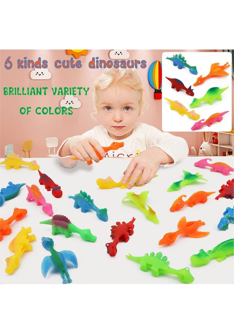 Y&D 30 Pcs Slingshot Dinosaur Finger Toys, Catapult Toys Cute Shapes MultiColors Stretchy for Flying Games Birthdays and Party Favors - Image 2