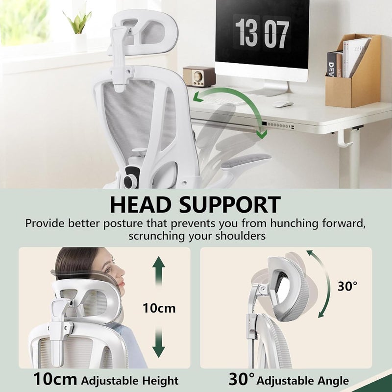TDOO White Office Chair Ergonomic Desk Chair, 330 LBS Home Mesh Office Desk Chairs with Wheels, Comfortable Gaming Chair, High Back Office Chair for Long Hours - Image 3