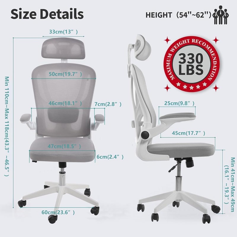 TDOO White Office Chair Ergonomic Desk Chair, 330 LBS Home Mesh Office Desk Chairs with Wheels, Comfortable Gaming Chair, High Back Office Chair for Long Hours - Image 2