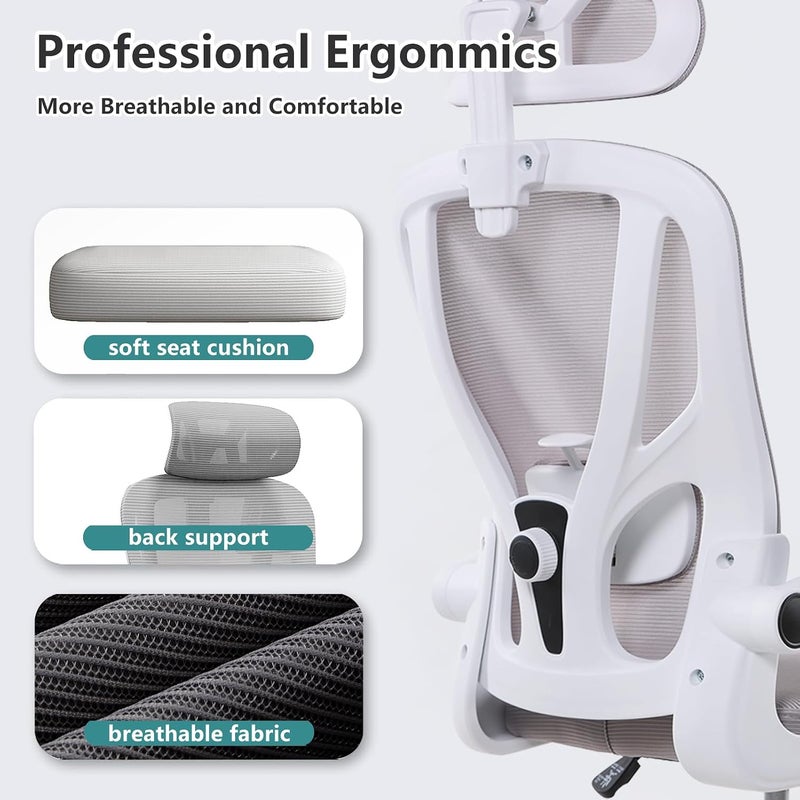 TDOO White Office Chair Ergonomic Desk Chair, 330 LBS Home Mesh Office Desk Chairs with Wheels, Comfortable Gaming Chair, High Back Office Chair for Long Hours - Image 4