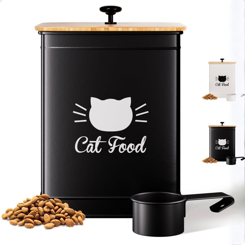 HB Design Co. Cat Food Storage Container with Scoop - 5-10 lb (25 Cup) Capacity Metal Cat Food Container with Airtight Bamboo Lid and Metal Scoop - Airtight Pet Food Storage Containers 5 lb - 10 lb Kibble Container - Image 1