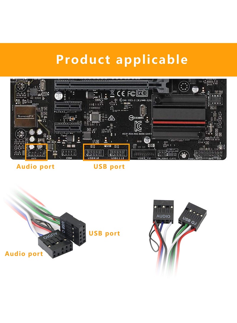 SYOSI Computer Chassis USB Front Panel Hub, 6.8cm Front Panel Connectivity Earphone Jack Panel Front Panel Audio Adapter 2 Ports USB2.0 Extension Wire PC Audio Jack Extension for Computer Case  - Image 2