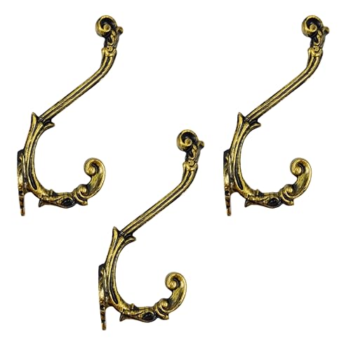 AYZCORP Set of 3 Cast Iron Antique Design Coat Hooks Wall Art DecorAntique Design Hangers and Key HolderClothes Rack and Backpack HangerCoat Hooks Home Decor for StorageBrass Finish - Image 1