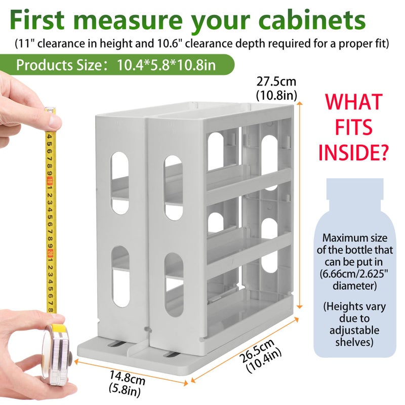 Dutiplus Spice Rack Organizer 3 tier Seasoning Holder, Pull and Rotated Storage Cabinet for Kitchen Bathroom Countertop 10.8â€H x 5.8â€W x 10.4â€D (Advance Gray) - Image 3