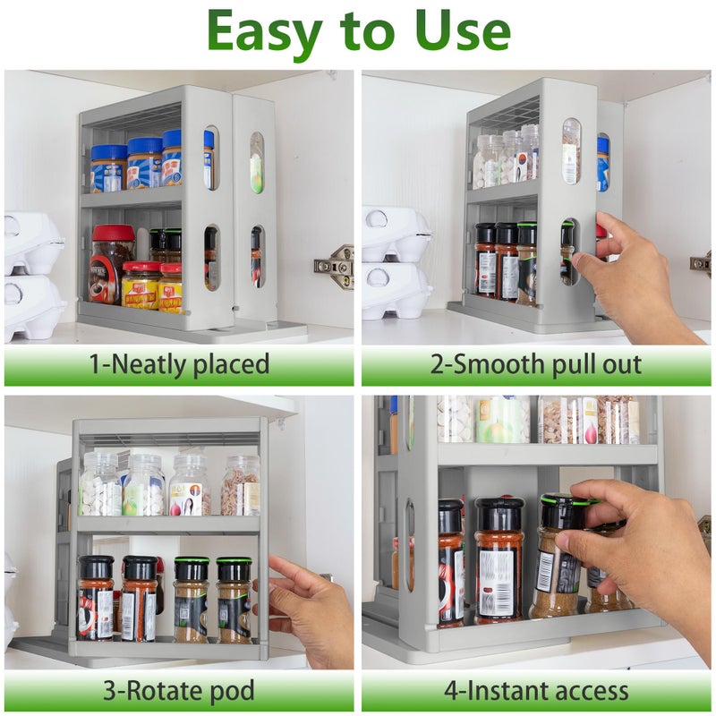 Dutiplus Spice Rack Organizer 3 tier Seasoning Holder, Pull and Rotated Storage Cabinet for Kitchen Bathroom Countertop 10.8â€H x 5.8â€W x 10.4â€D (Advance Gray) - Image 2