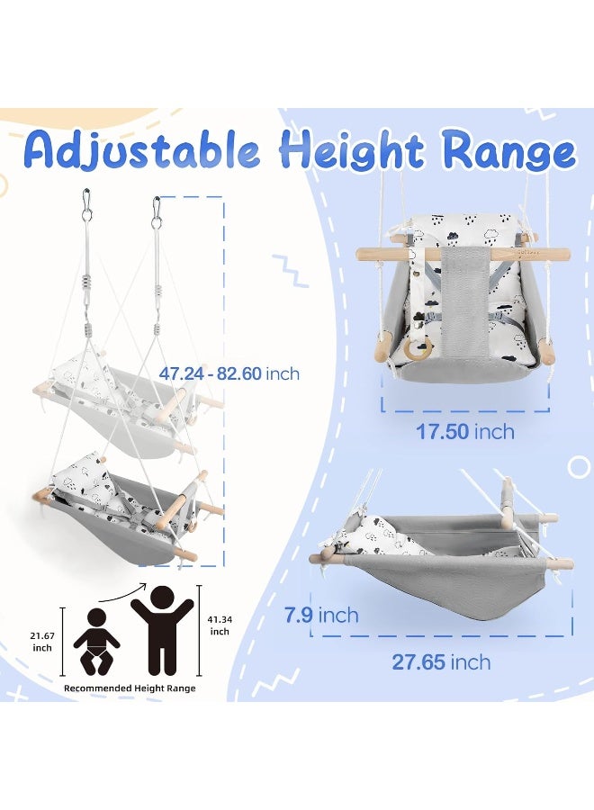 gladswing Baby Swing for Baby and Toddler, Canvas Baby Hammock Swing Indoor and Outdoor with Safety Belt and Mounting Hardware, Wooden Hanging Swing Seat Chair for Baby up to 4 Year - Little Cloud - Image 4