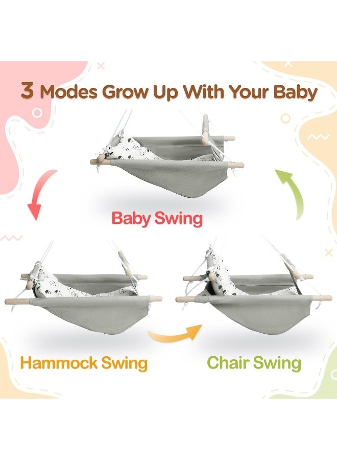 gladswing Baby Swing for Baby and Toddler, Canvas Baby Hammock Swing Indoor and Outdoor with Safety Belt and Mounting Hardware, Wooden Hanging Swing Seat Chair for Baby up to 4 Year - Little Cloud - Image 2