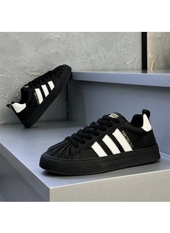 Autumn/Winter New Mens Board Shoes Three-Row Shell Head Fashionable Versatile Sport Casual Shoes Low Top Comfortable Wear-Resis Black