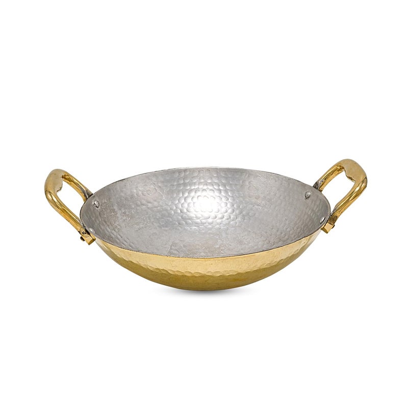 Artarium Artarium Pure Brass Kadai Naturally Non Stick Teflon Free Brass Kadai Handmade Hammered Brass Utensil for Cooking with Tin Coating Handcrafted Brass Utensils for Kitchen 29 x 23 x 8 cm - Image 1