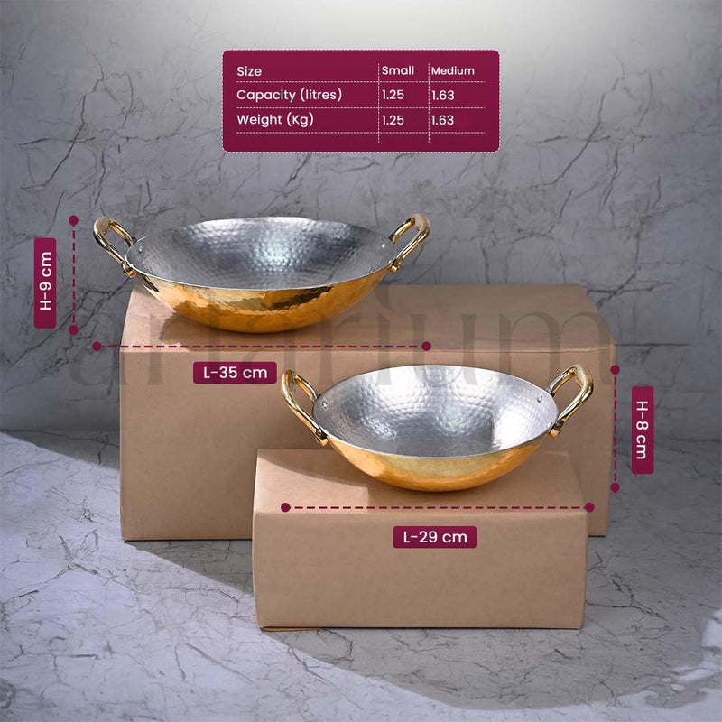 Artarium Artarium Pure Brass Kadai Naturally Non Stick Teflon Free Brass Kadai Handmade Hammered Brass Utensil for Cooking with Tin Coating Handcrafted Brass Utensils for Kitchen 29 x 23 x 8 cm - Image 4