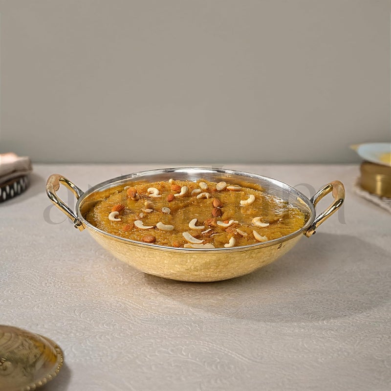Artarium Artarium Pure Brass Kadai Naturally Non Stick Teflon Free Brass Kadai Handmade Hammered Brass Utensil for Cooking with Tin Coating Handcrafted Brass Utensils for Kitchen 29 x 23 x 8 cm - Image 3