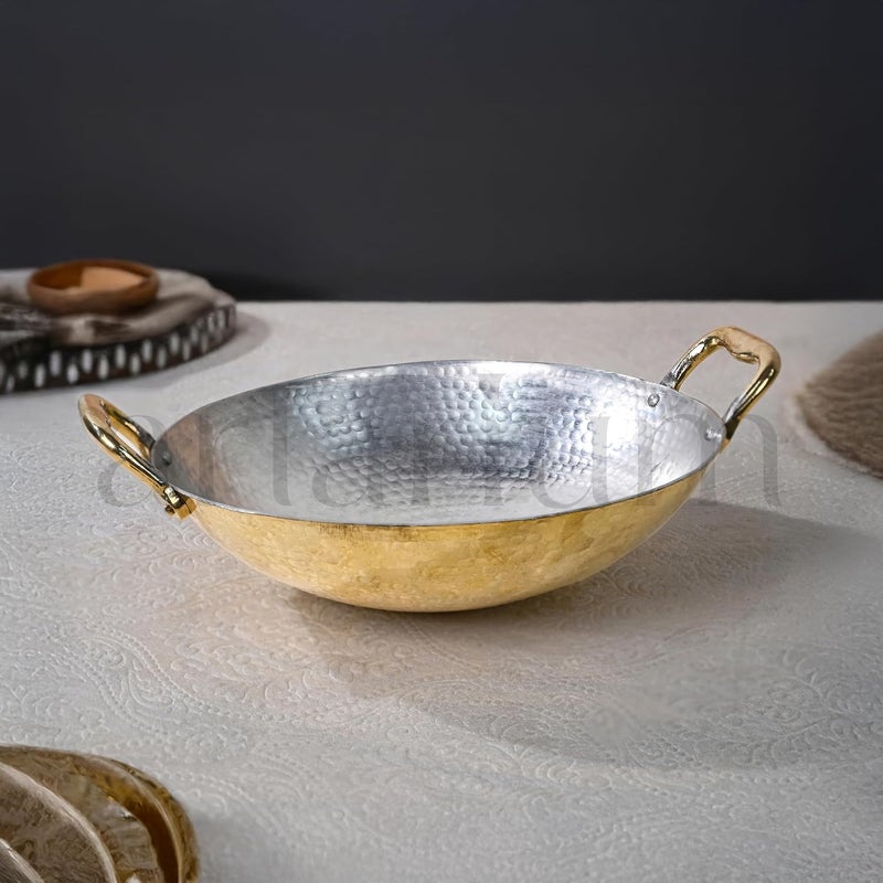 Artarium Artarium Pure Brass Kadai Naturally Non Stick Teflon Free Brass Kadai Handmade Hammered Brass Utensil for Cooking with Tin Coating Handcrafted Brass Utensils for Kitchen 29 x 23 x 8 cm - Image 2