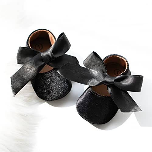 KIDSUN Infant Baby Girls Mary Jane Shoes Soft Sole Ballet Slippers Bow Princess Newborn Dress Wedding Flat Shoes (3-6 Months Infant, 2-Black(Velvet), 3_Months) - Image 5