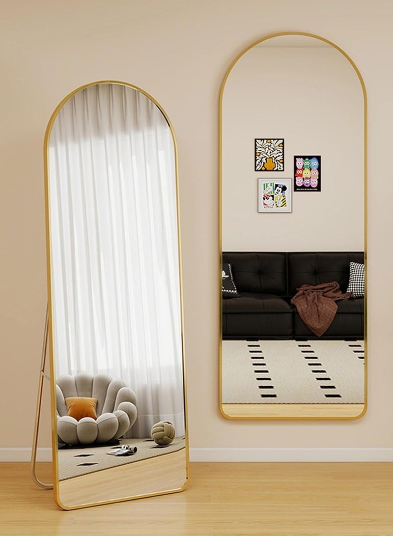 الأزرق جي دبليو مرآة مقوسة كاملة الطول بزاوية مستديرة - مرآة مقوسة كاملة الطول بزاوية مستديرة - زجاج عالي الدقة قائم ومثبت على الحائط بزوايا قابلة للتعديل بإطار من الألومنيوم المتين ديكور منزلي عصري وأنيق لغرفة النوم غرفة المعيشة مدخل غرفة الملابس خزانة المدخل والممر - تصميم متين عالي الجودة (ذهبي) - Image 1