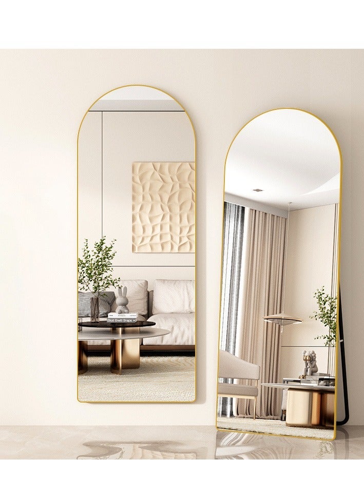 الأزرق جي دبليو مرآة مقوسة كاملة الطول بزاوية مستديرة - مرآة مقوسة كاملة الطول بزاوية مستديرة - زجاج عالي الدقة قائم ومثبت على الحائط بزوايا قابلة للتعديل بإطار من الألومنيوم المتين ديكور منزلي عصري وأنيق لغرفة النوم غرفة المعيشة مدخل غرفة الملابس خزانة المدخل والممر - تصميم متين عالي الجودة (ذهبي) - Image 3