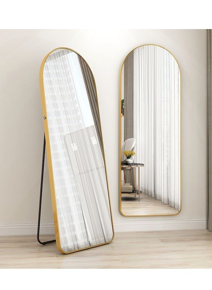 الأزرق جي دبليو مرآة مقوسة كاملة الطول بزاوية مستديرة - مرآة مقوسة كاملة الطول بزاوية مستديرة - زجاج عالي الدقة قائم ومثبت على الحائط بزوايا قابلة للتعديل بإطار من الألومنيوم المتين ديكور منزلي عصري وأنيق لغرفة النوم غرفة المعيشة مدخل غرفة الملابس خزانة المدخل والممر - تصميم متين عالي الجودة (ذهبي) - Image 4