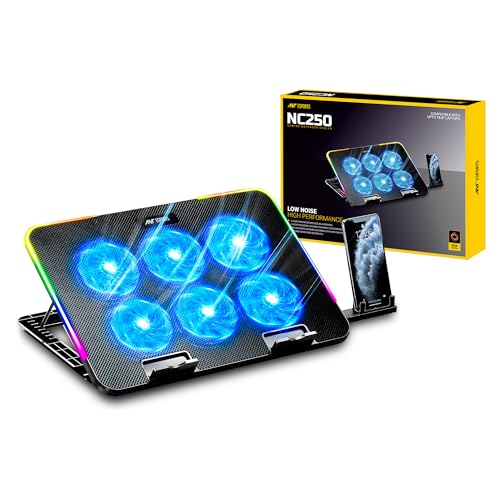 Ant Esports NC250 RGB Laptop Cooling Pad, Laptop Cooler with Mobile Holder 6 Quite Fans Fan Speed Controller 7 Height Adjustable Angle 2USB Ports Compatible for Laptop up to 15.6” - Image 1