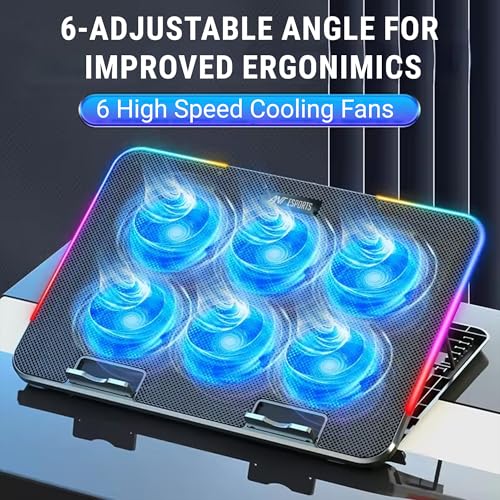 Ant Esports NC250 RGB Laptop Cooling Pad, Laptop Cooler with Mobile Holder 6 Quite Fans Fan Speed Controller 7 Height Adjustable Angle 2USB Ports Compatible for Laptop up to 15.6” - Image 2