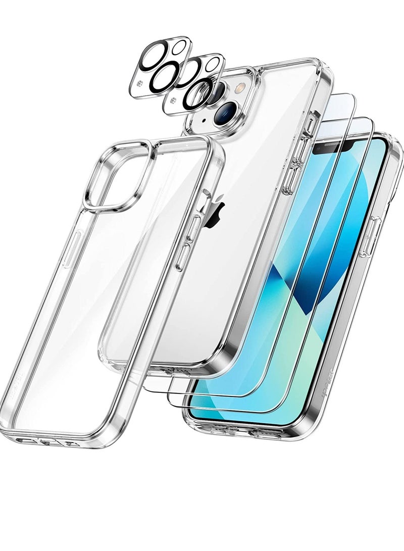 Jetech 3 in 1 Case for (iPhone 13) 6.1 Inch with Screen Protector and Camera Lens Protector Non Yellowing Shockproof Bumper Phone Cover Full Coverage Tempered Glass Film Clear - Image 1
