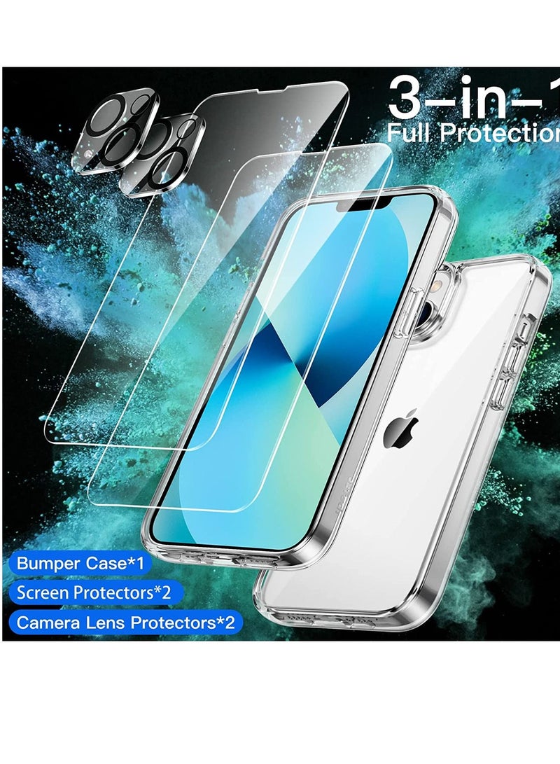 Jetech 3 in 1 Case for (iPhone 13) 6.1 Inch with Screen Protector and Camera Lens Protector Non Yellowing Shockproof Bumper Phone Cover Full Coverage Tempered Glass Film Clear - Image 2