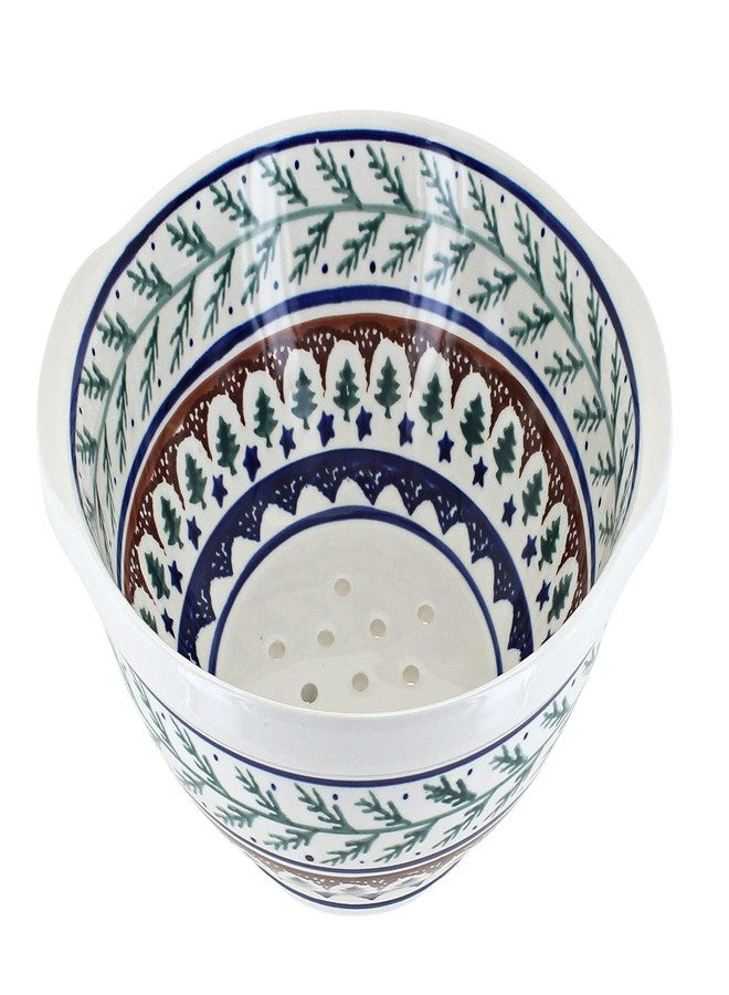Blue Rose Pottery مصفاة من الخزف البولندي "بلو روز" - مصفاة خضراء دائمة الخضرة - قطر 9.5 بوصة - وعاء خزفي للتصفية، بتصميم احتفالي دائم الخضرة لعيد الميلاد، مناسبة لأدوات المطبخ والمائدة في موسم الأعياد - Image 1