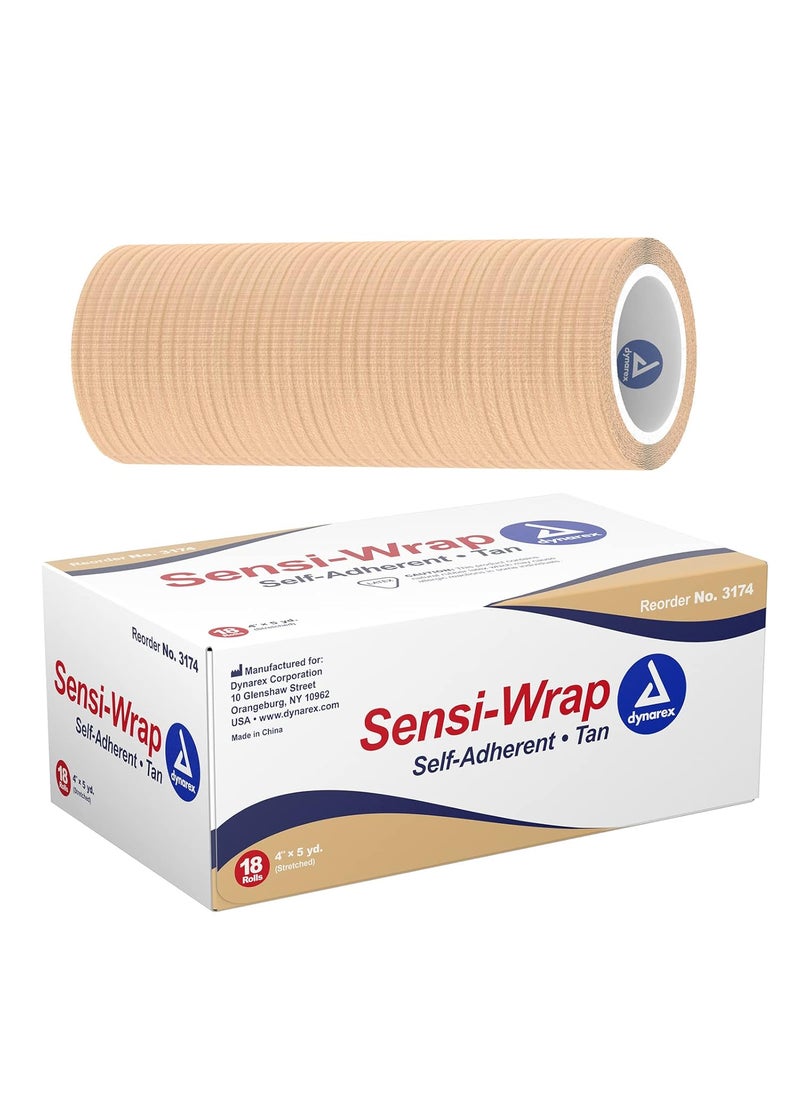 Dynarex Dynarex 3174 Sensi-Wrap Self Adherent Bandage, 4" x 5 yard, Pack of 18 