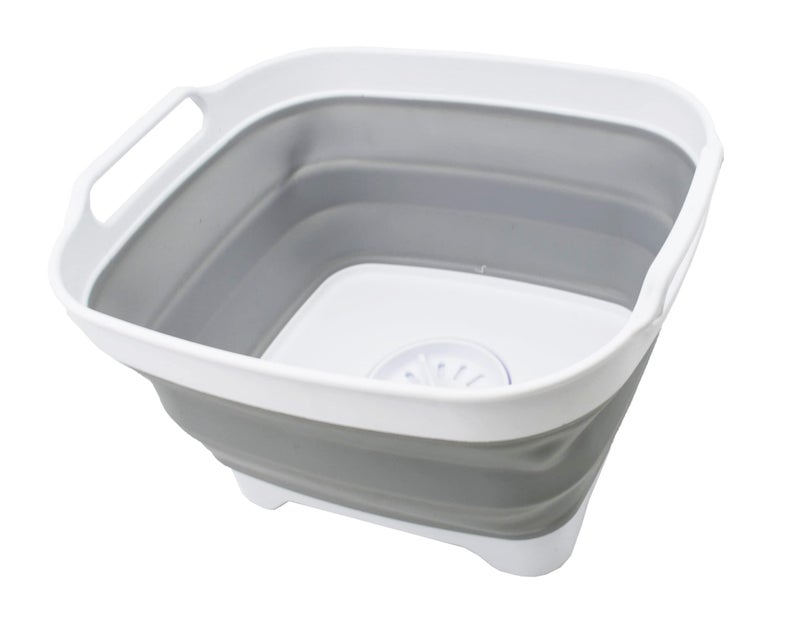 SAMMART SAMMART 75L 2 Gallons Collapsible Dishpan with Draining Plug  Foldable Washing Basin  Portable Dish Washing Tub  Space Saving Kitchen Storage Tray WhiteGrey 1 