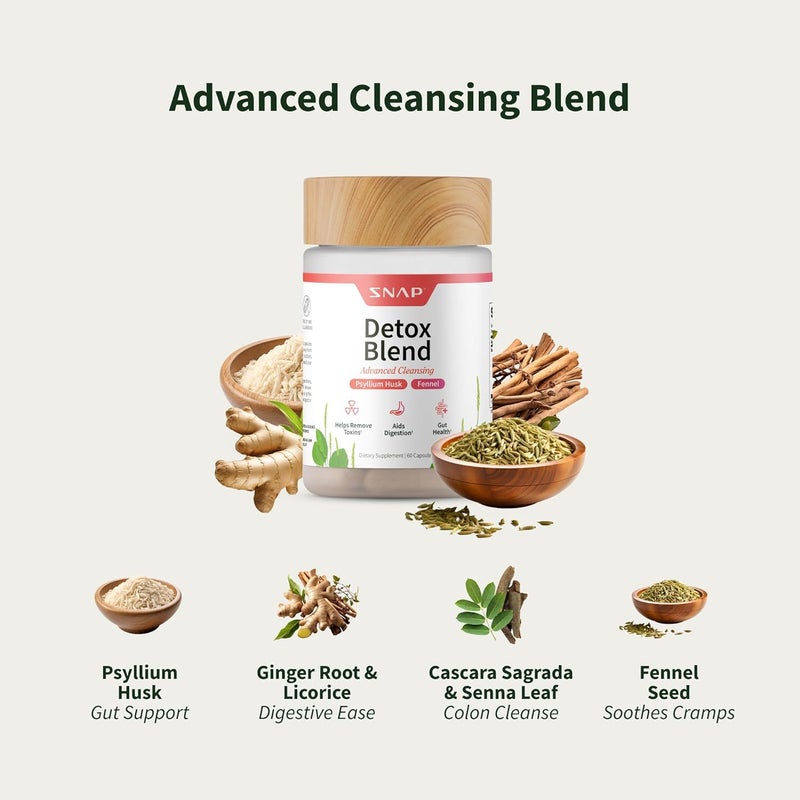 Snap Supplements Detox Cleanse Capsules  Advanced Blend for Full Body Detox  Cleanse Flush Out Toxins Improve Digestion  Gut Health Cleanse and Detox Licorice  Ginger Root 60 Capsules - Image 3