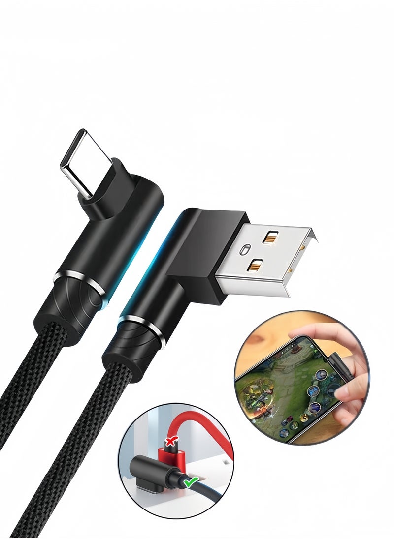 Generic - 2 Pack 3.3FT(1m) 90 Degree Right Angle Braided Type C Fast Charging Cable USB-C Quick Charger Power Charge Cord - Image 1